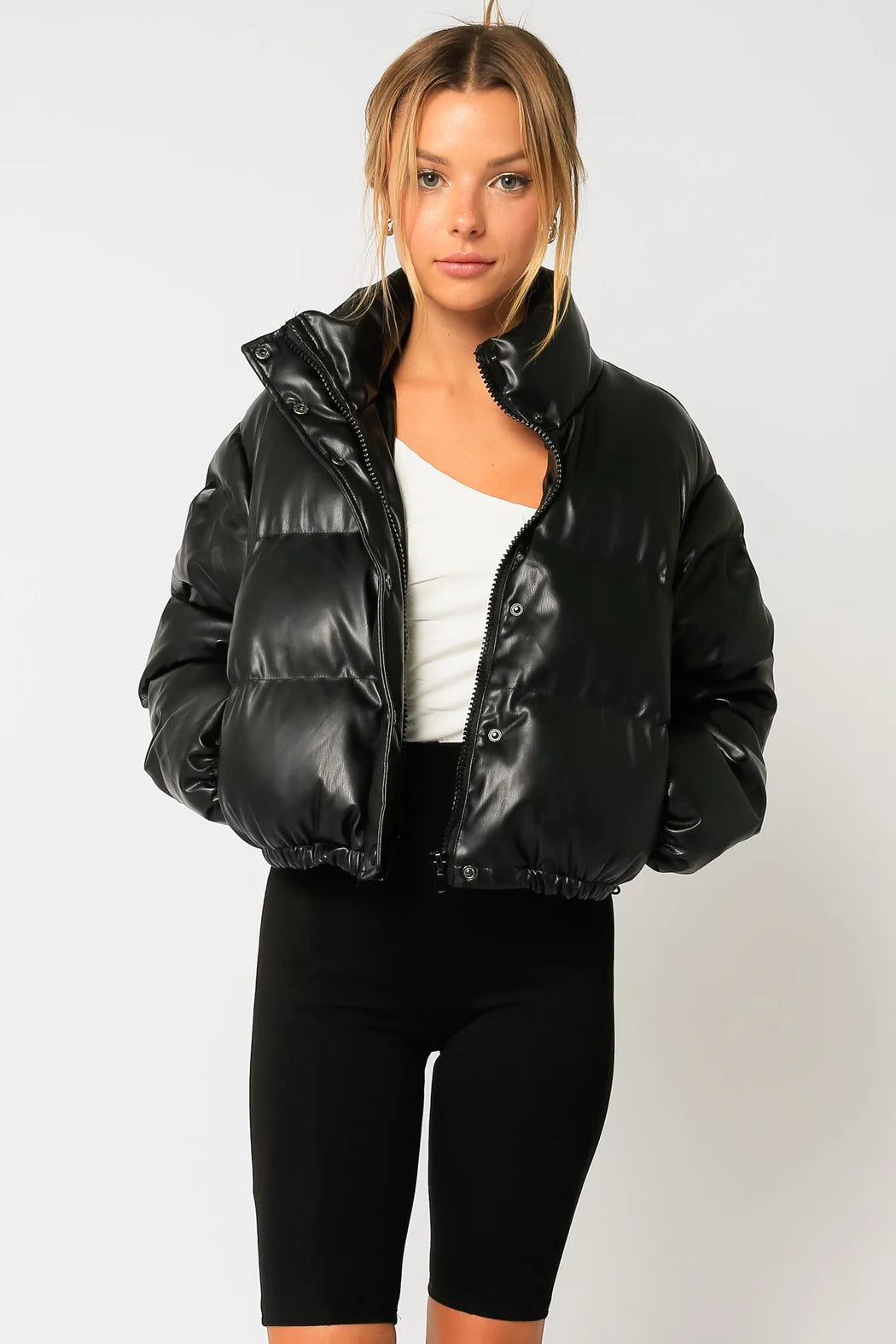 puff faux leather veet Parka Anorak Hoodie