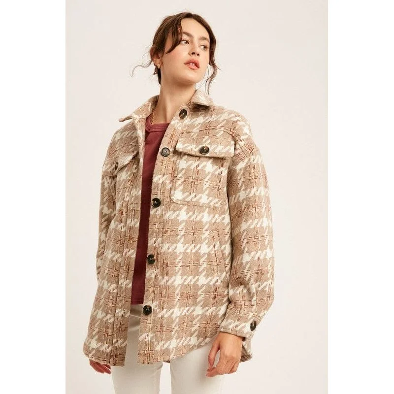 Over Sized Plaid Soft Sherling Shacket Bomber Denim Leather