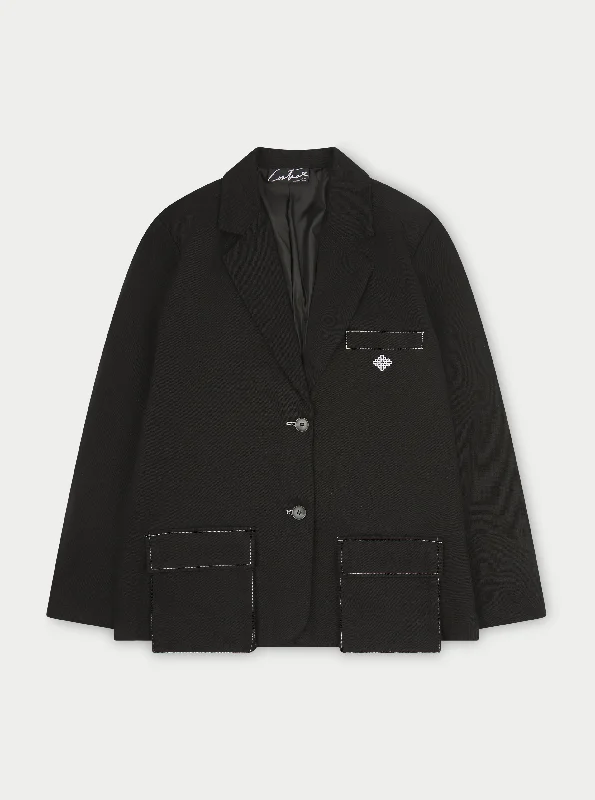 OVERSIZED TWILL BLAZER - BLACK Toggled Jacket Drawstring Jacket Belted Jacket