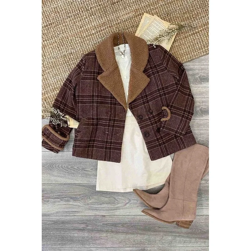 Plaid faux fur jacket Bolero Crop Top Camisole