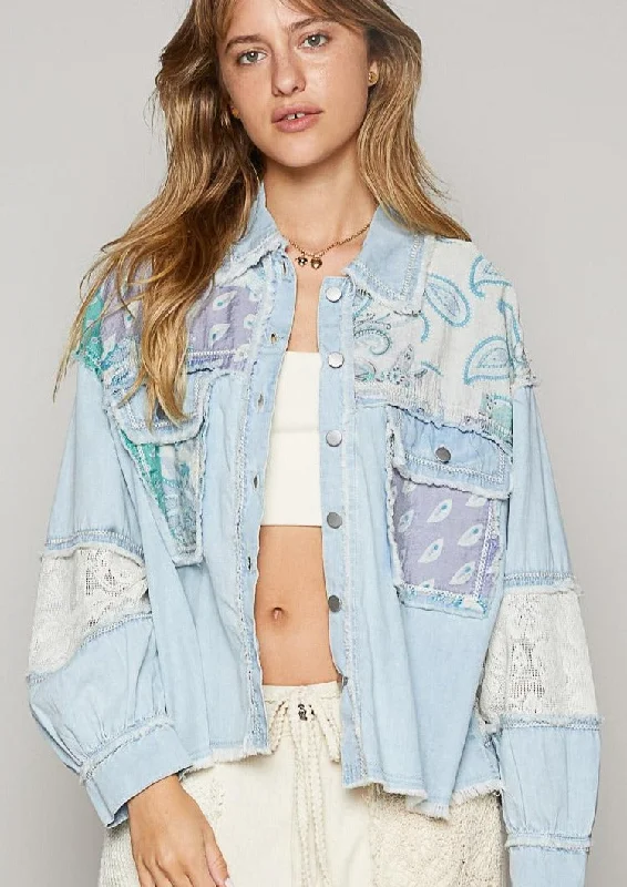 mixed media denim shirt Mesh Canvas Denim