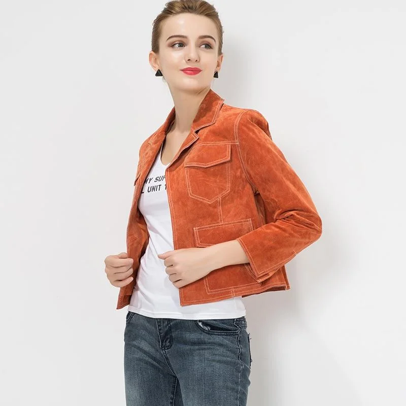 S-4XL Women's Genuine Real Pigskin Leather Motorcycle Jacket Wool Jacket Cashmere Jacket Tweed Jacket