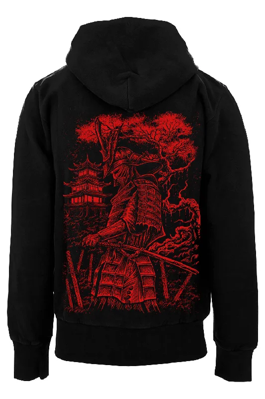 Samurai Warrior Hoodie [BLOOD RED] [Zipper or Pullover] Cozy Knitted Poncho