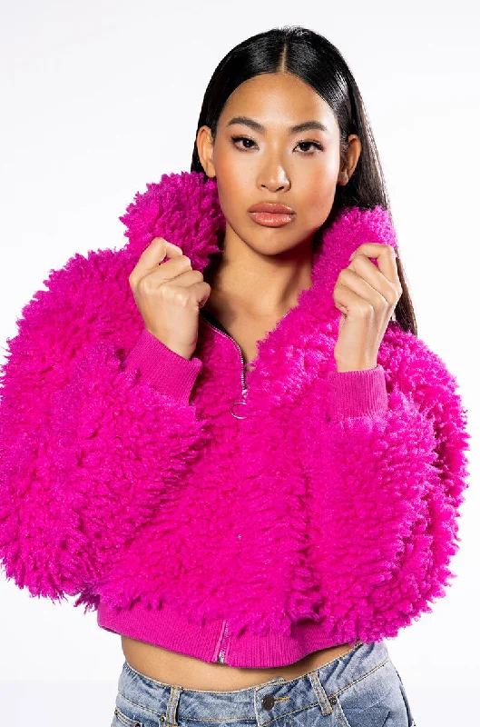 SHAGGY FAUX FUR ZIP UP JACKET Faux Fur Fabric Real Fur Fabric Shearling Fabric