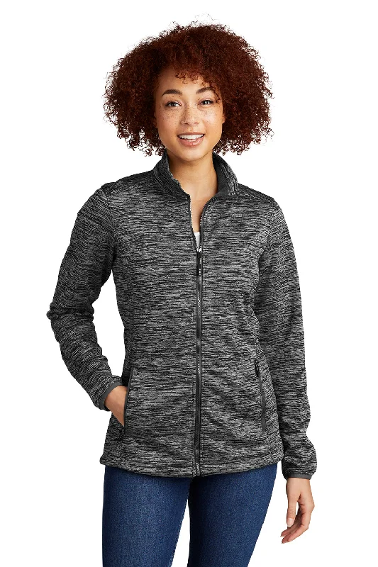 Sport-Tek Womens Electric Heather Water Resistant Full Zip Jacket - Black Electric Buttoned Peplum Coat