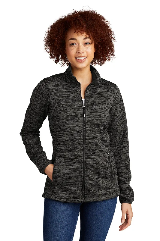 Sport-Tek Womens Electric Heather Water Resistant Full Zip Jacket - Grey Black Electric Reversible Quilted Jacket