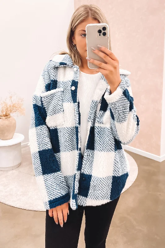 Tash Cosy Shacket Blue White Plaid Jacket Tartan Jacket Houndstooth Jacket