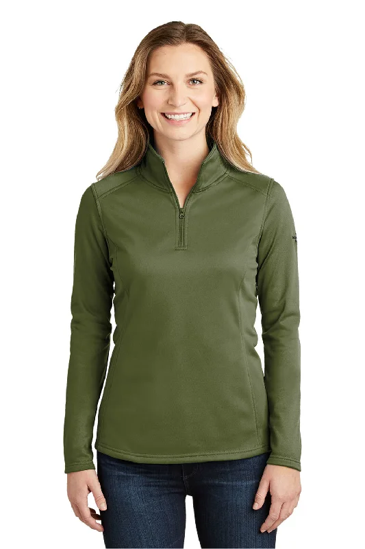 The North Face Womens Tech Pill Resistant Fleece 1/4 Zip Jacket - Burnt Olive Green - Closeout Button-Up Cardigan Coat