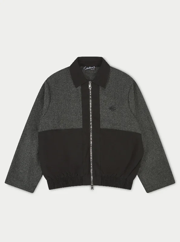 TWEED PANELLED BOMBER JACKET - GREY Rayon Jacket Velvet Jacket Corduroy Jacket