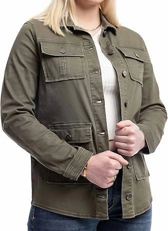 Utliity Jacket In Army Green Cotton Fabric Linen Fabric Terry Fabric