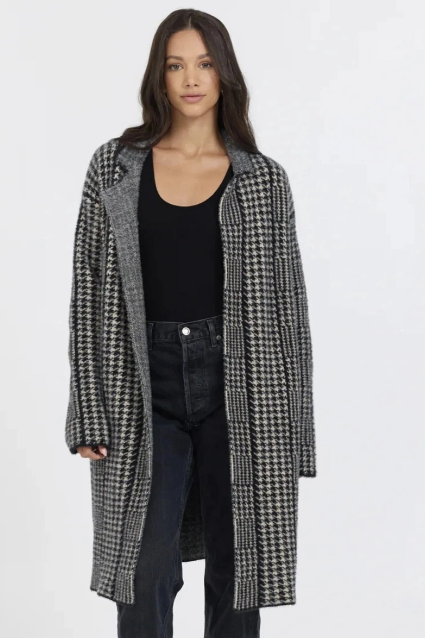 houndstooth coatigan Boat Neck Jacket Square Neck Jacket One-Shoulder Jacket