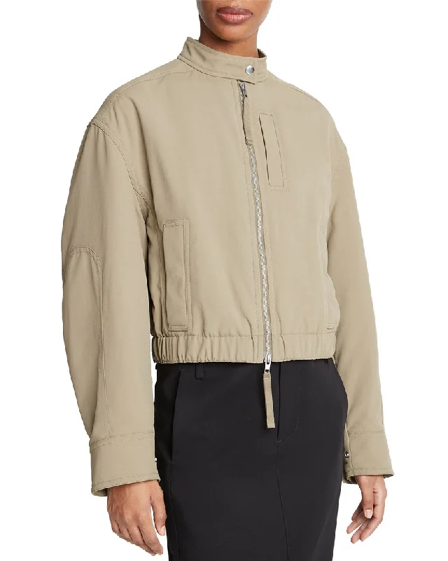 Vince Cropped Bomber Jacket Front Pockets Side Pockets Patch Pockets