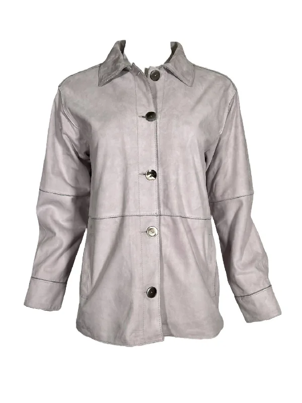 Women Suede Shirt Jacket In Wisteria Satin Fabric Silk Fabric Chiffon Fabric