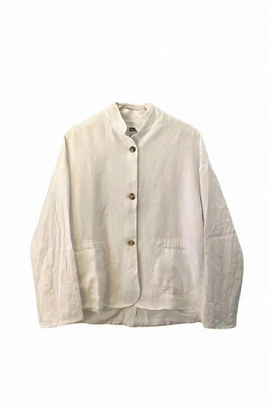 Women's Cotton And Linen Jacket In Optical White Trench Coat Raincoat Waterproof Jacket