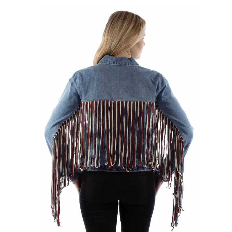 Women's Denim Jacket With Fringe By Scully HC943-RWB Quilted Hybrid Jacket