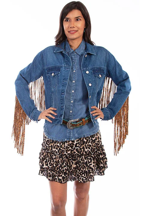 Women's Leopard Fringe Denim Jacket By Scully HC647 Belted Wool Overcoat