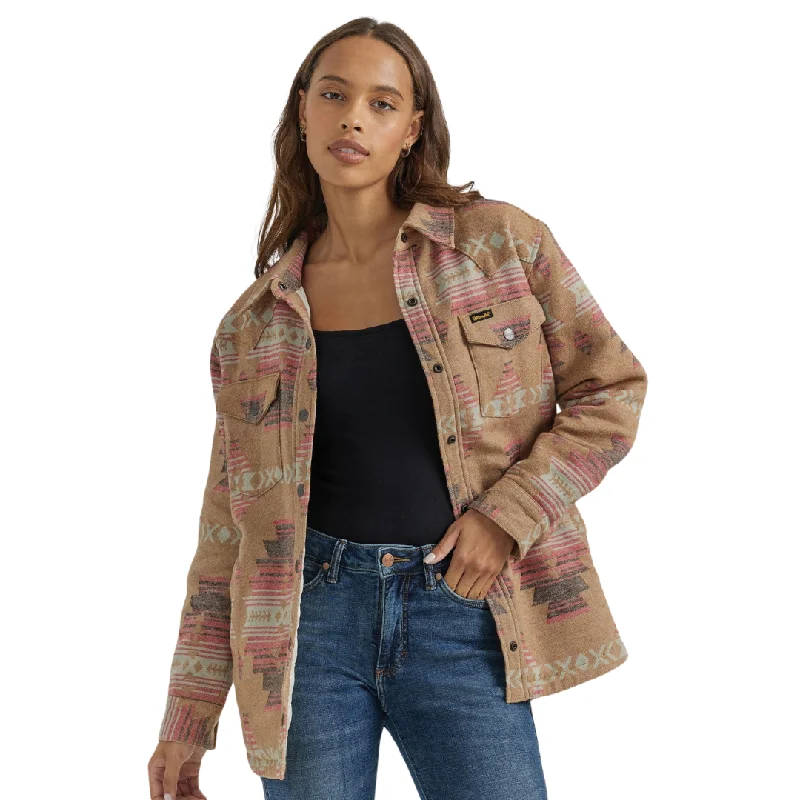 Women's Wrangler Retro® Shacket - Brown/Pink Aztec 112353134 Luxury Cashmere Wrap