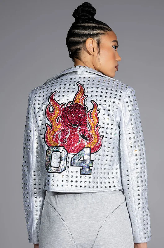 YEAR OF THE TIGER SILVER MOTO Print Jacket Jacquard Jacket Patchwork Jacket