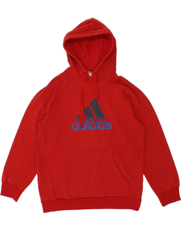 ADIDAS Mens Graphic Hoodie Jumper Large Red Cotton Hoodie with Bell Sleeves Flared Feminine