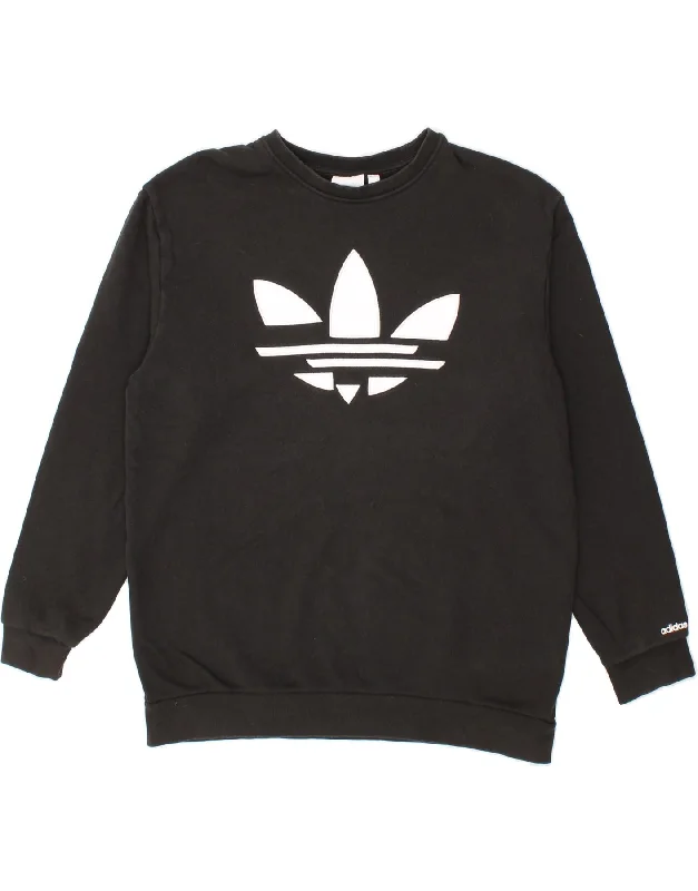 ADIDAS Mens Graphic Sweatshirt Jumper Large Black Cotton Hoodie with Earth Tones Natural Calm