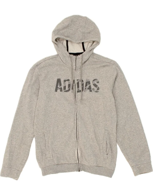 ADIDAS Mens Graphic Zip Hoodie Sweater Medium Grey Polyester Hoodie with Reflective Safety Nightwear