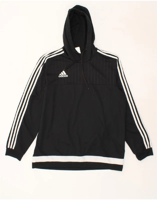 ADIDAS Mens Hoodie Jumper XL Black Pinstripe Polyester Hoodie with Belted Waist Structured Tailored