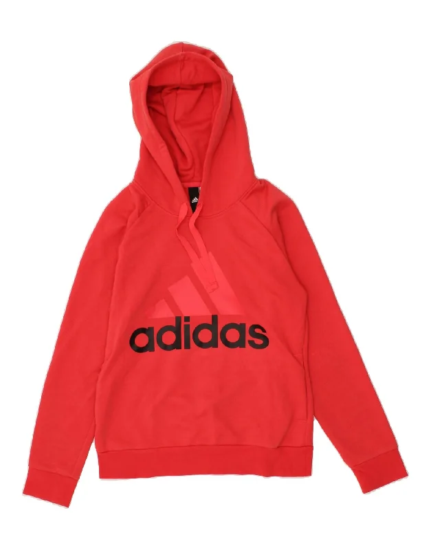 ADIDAS Womens Graphic Hoodie Jumper UK 12 Medium Red Hoodie with Elastic Cuffs Stretchable Comfortable