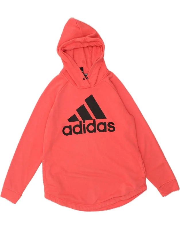 ADIDAS Womens Graphic Hoodie Jumper UK 16 /18 Large Pink Cotton Hoodie with Typography Text Message