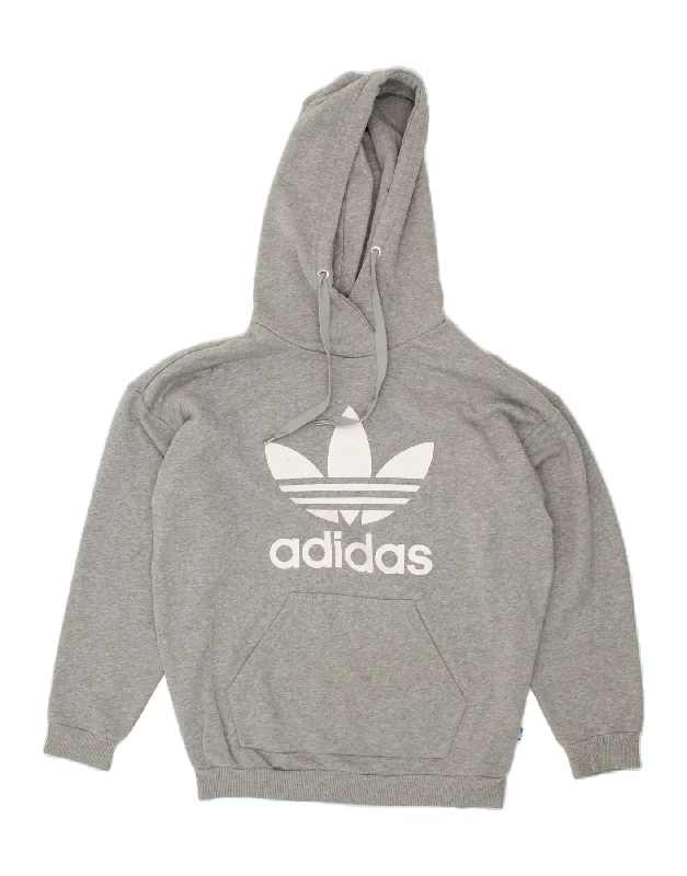 ADIDAS Womens Loose Fit Graphic Hoodie Jumper UK 12 Medium  Grey Cotton Hoodie with Longline Fit Extended Stylish