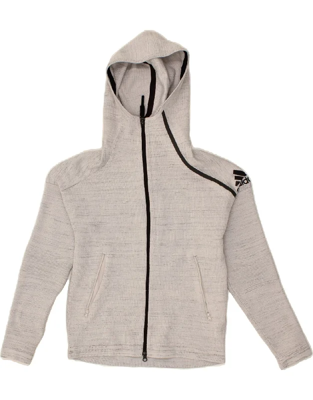 ADIDAS Womens Zip Hoodie Sweater UK 8/10 Small Grey Pinstripe Polyester Hoodie with Sequins Glamorous Eye-catching