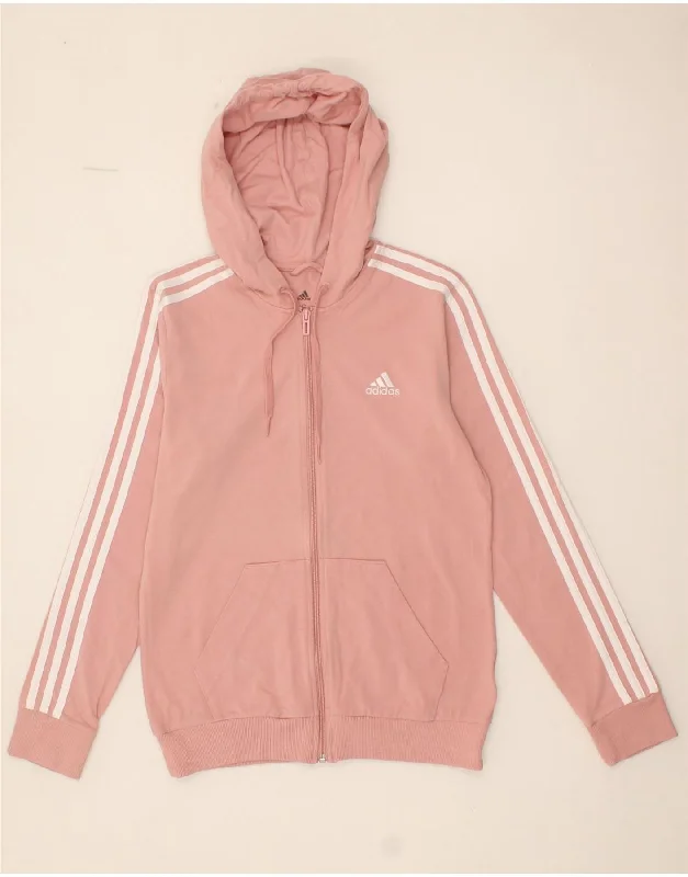 ADIDAS Womens Zip Hoodie Sweater UK 8 /10 Small Pink Cotton Hoodie with Earth Tones Natural Calm