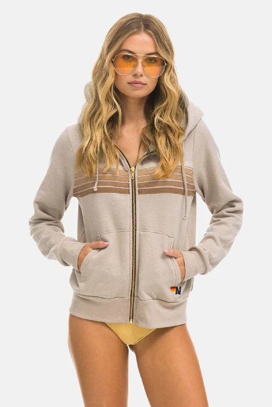 5 Stripe Zip Hoodie Sand/Tan Hoodie with Snap Buttons Easy Quick