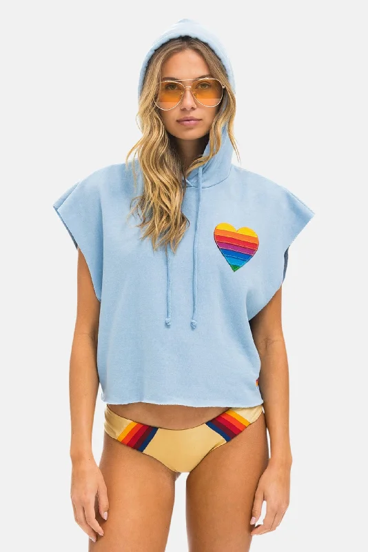 Rainbow Heart Stitch Sleeveless Relaxed Cropped Pullover Hoodie Ice Hoodie with Ribbed Hem Stretchable Secure