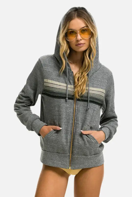 Women's 5 Stripe Zip Hoodie Heather Grey/Grey Hoodie with Mesh Breathable Sporty