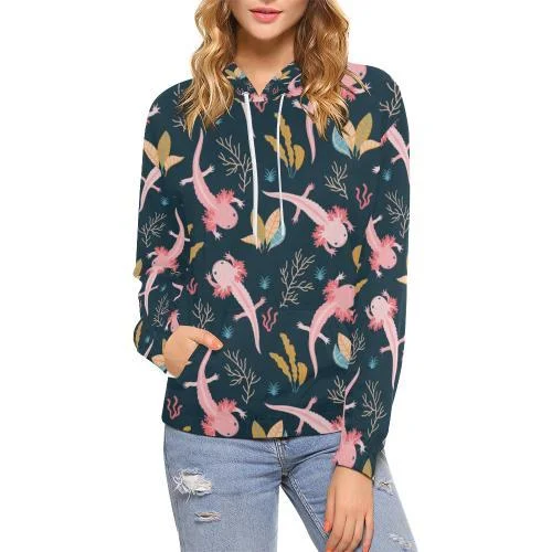 Axolotl Black Pattern Print Women Pullover Hoodie Hoodie with Lace Feminine Delicate