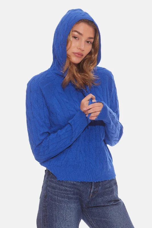 Clay Cable Hoodie Bright Blue Zip Hoodie Drawstring Kangaroo Pocket