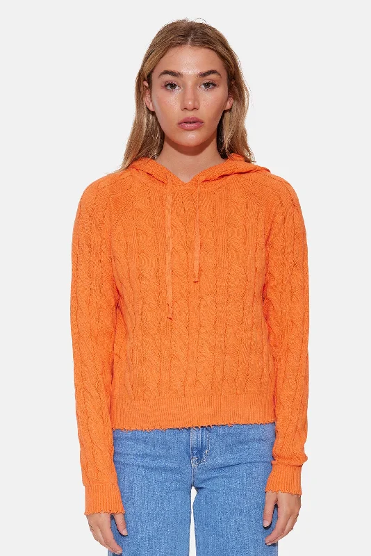 Clay Cable Hoodie Bright Orange Hoodie with Raglan Sleeves Sporty Comfortable