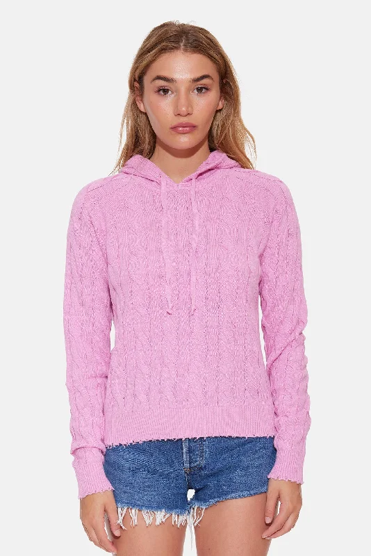 Clay Cable Hoodie Light Pink Hoodie with Raw Hem Edgy Unfinished