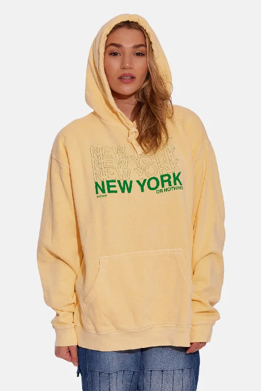 NEW YORK or NOTHING Hoodie Butter/Green Hoodie with Lining Warm Insulated