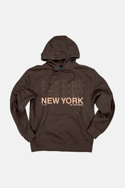 New York or Nothing Hoodie Chocolate Hoodie with Stripes Bold Sporty