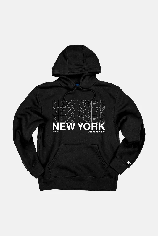 New York or Nothing Hoodie Jet Black Hoodie with Color Block Contrast Stylish