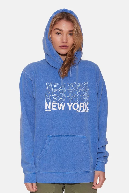 Women's NEW YORK or NOTHING Hoodie Royal Hoodie with Distressed Vintage Worn