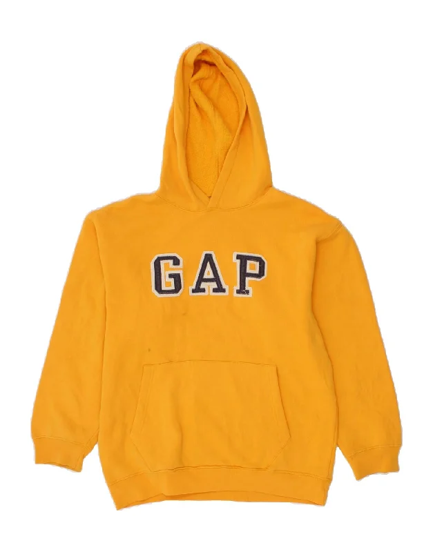 GAP Boys Graphic Hoodie Jumper 14-15 Years 2XL Yellow Cotton Hoodie with Hem Applique Textured Unique