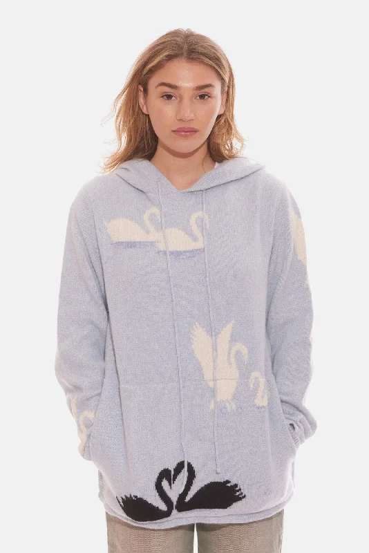 Swan Hoodie Blue Hoodie with Patch Decorative Personalized