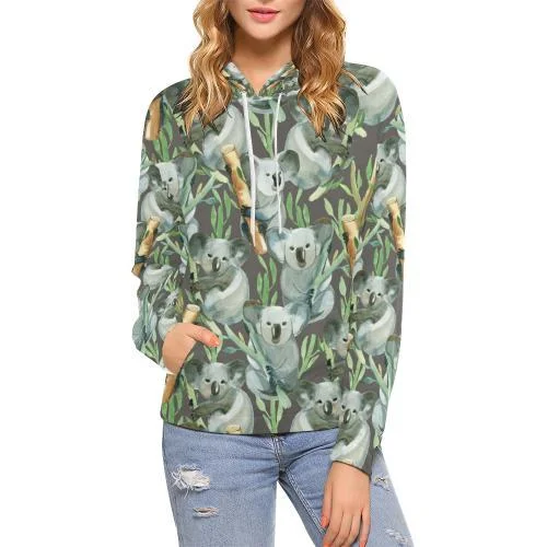 Koala Bamboo Pattern Print Women Pullover Hoodie Hoodie with Oversized Fit Loose Comfortable