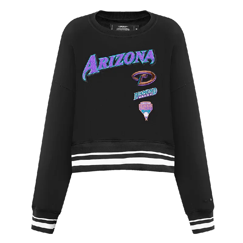 MLB ARIZONA DIAMONDBACKS RETRO CLASSIC WOMEN'S RIB CREWNECK (BLACK) Hoodie with High-Low Hem Asymmetrical Trendy