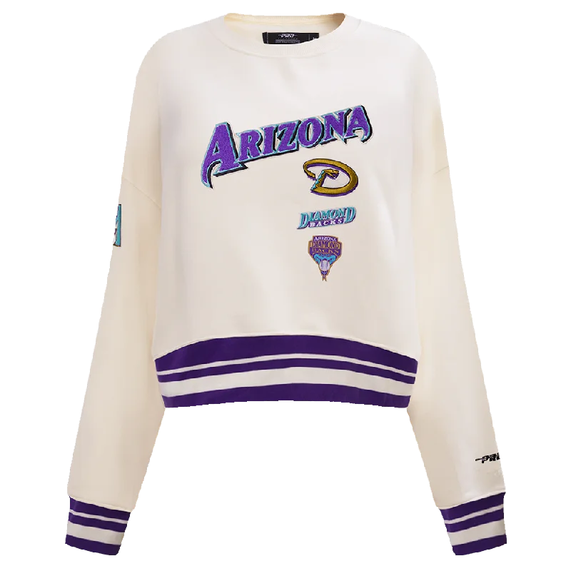 MLB ARIZONA DIAMONDBACKS RETRO CLASSIC WOMEN'S RIB CREWNECK (EGGSHELL/ PURPLE) Hoodie with Toggle Buttons Decorative Unique