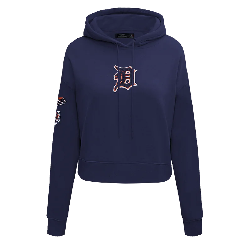 MLB DETROIT TIGERS CLASSIC WOMEN'S CROPPED PO HOODIE (MIDNIGHT NAVY) Hoodie with Strings Custom Fit Adjustable