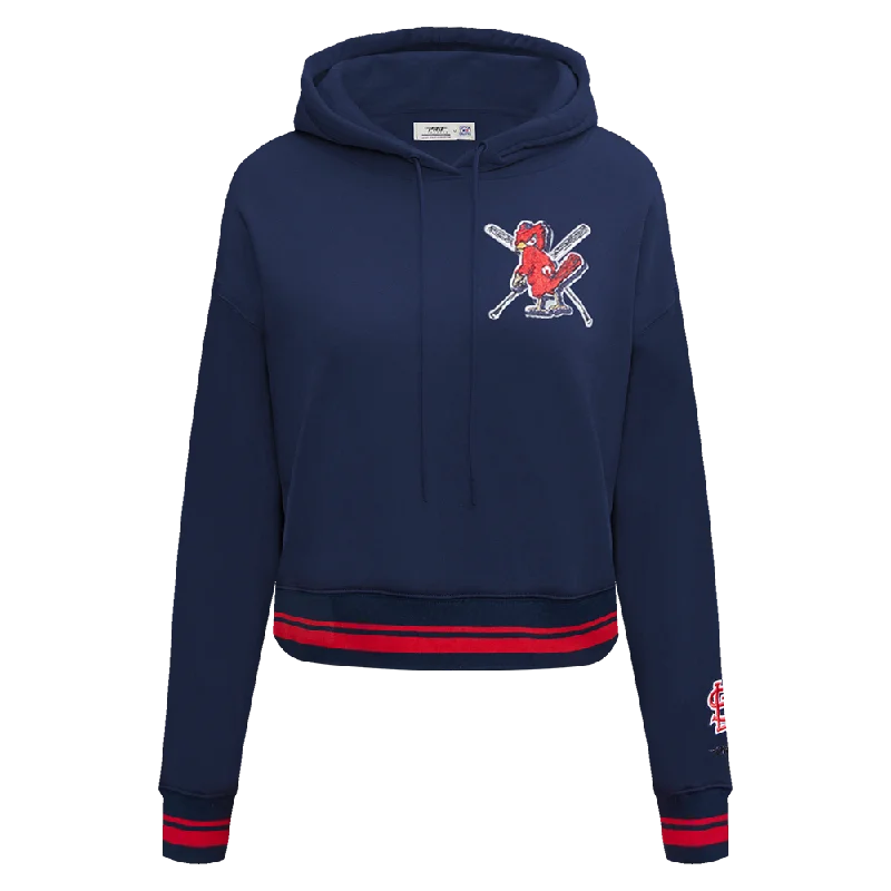 MLB ST. LOUIS CARDINALS MASHUP WOMEN'S RIB CROPPED PO HOODIE (MIDNIGHT NAVY/RED/MIDNIGHT NAVY) Hoodie Sweatshirt Pullover