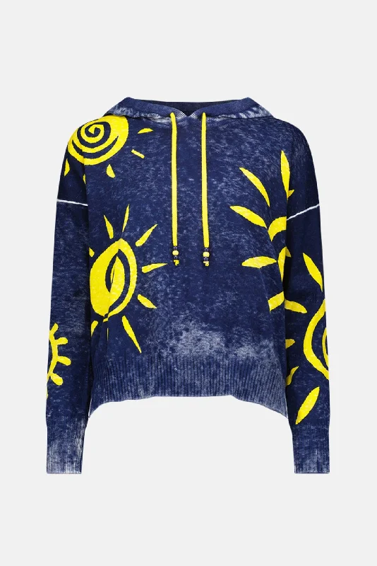 Sun Print Hoodie Navy Hoodie with Neon Bright Vibrant